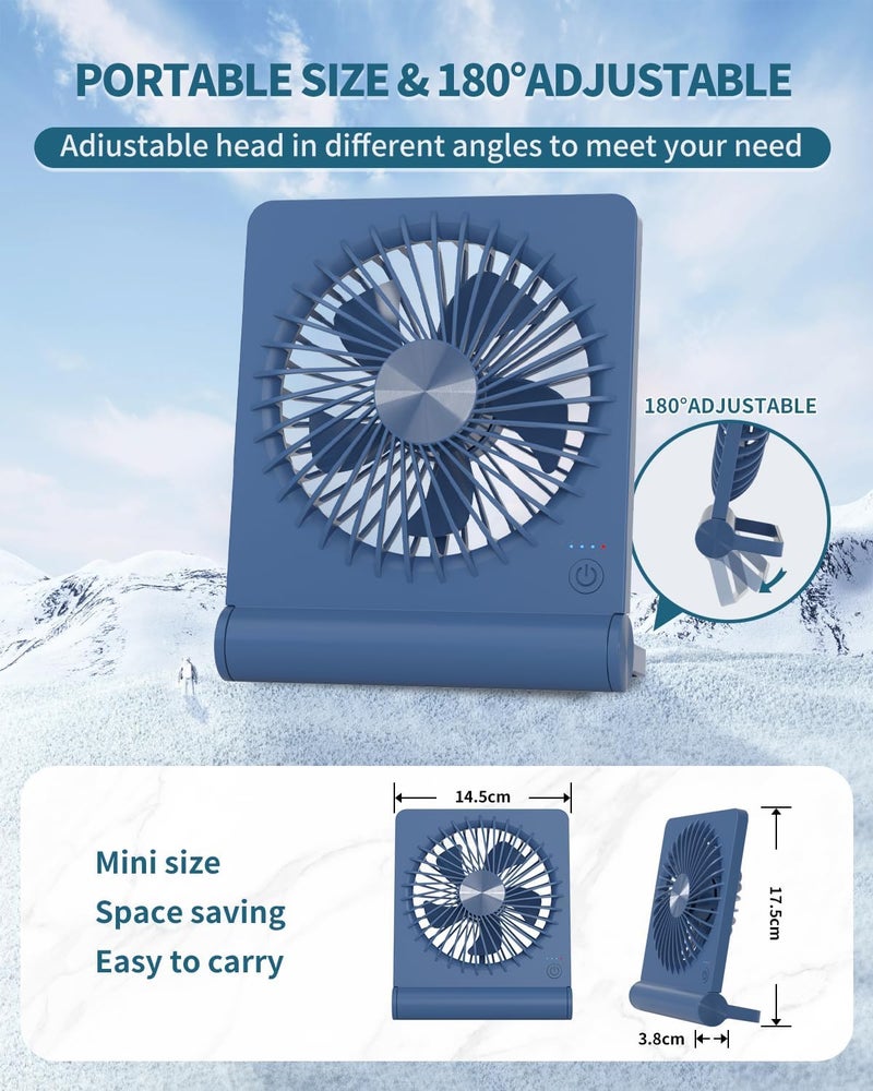 Tevelecin Small Desk Fan,Rechargeable USB Fan Battery Operated,Ultra Quiet, Strong Wind, 3 Speeds Travel Fans - Image 2